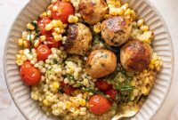 Basil Chicken Meatballs with Summer Couscous Recipe