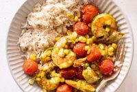 Summer Shrimp and Rice Sheet Pan Dinner