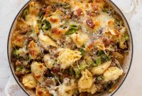 Cheesy Baked Tortellini with Sausage and Roasted Broccoli