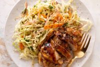 Sticky Honey-Mustard Chicken Thighs with Crunchy Slaw Recipe