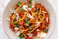 Bucatini in Winter Tomato Sauce with Roasted Garlic & Herbs