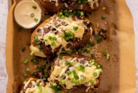 Mushroom Swiss Burger Stuffed Potatoes with Dijonnaise