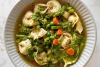 Spring Tortellini Soup with Fresh Pistachio Pesto