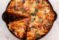 Skillet Bucatini Pie with Savory Meat Sauce