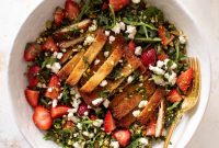 Crispy Chicken Strawberry Pistachio Salad with Honey Vinaigrette