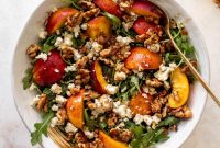 Summer Peach Arugula Salad with Candied Walnuts and Blue Cheese
