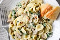 Parmesan Orecchiette with Italian Sausage and Sauteed Kale