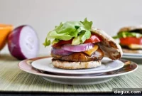 Stacked Portobello and Gouda Burgers with Roasted Garlic