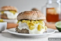 Spicy Green Chili Chicken Burgers with Cilantro Lime Slaw