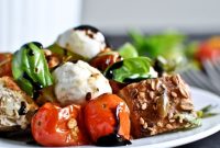 Roasted Tomato Caprese Panzanella Salad with Garlic Croutons