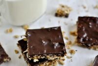 Thin Chewy Coconut Oatmeal Squares Drenched in Chocolate