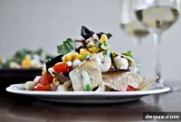 Grilled Corn & Seafood Nachos with Creamy Avocado Sauce