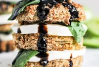 Oven-Fried Green Tomato Caprese Stacks with Basil and Mozzarella