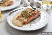 Pan-Crisped Salmon with Dijon Cream & Garlic Butter Breadcrumbs