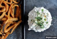 Garlic Butter Sweet Potato Fries with Creamy Feta Dip Recipe