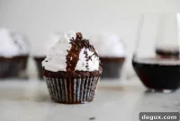 Dark Chocolate Fudge Cupcakes with Merlot Glaze