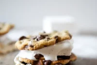Chocolate Chip Cookie Peanut Butter S’mores with Vanilla Bean Marshmallows