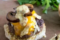 Sautéed Mushroom Cheeseburgers with Arugula and Dijon Aioli