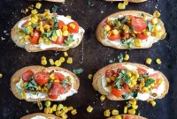Summer Crostini with Roasted Garlic Whipped Goat Cheese