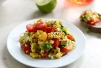 Grilled Corn and Tomato Salad with Blue Cheese & Basil Ribbons
