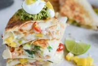 Chipotle Beer Shrimp Quesadillas with Spicy Avocado Guacamole