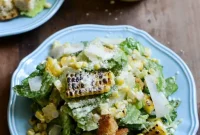 Roasted Corn Caesar Salad with Parmesan Greek Yogurt Dressing