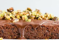 Whole Wheat Chocolate Zucchini Snack Cake with Candied Pistachios