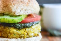 End-of-Summer Bean Burgers with Grilled Corn and Basil Pesto