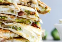 Brussels Sprout, Bacon & Bean Quesadillas with Blue Cheese Dip