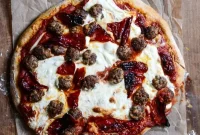 Mini Meatball Pizza with Fresh Mozzarella and Roasted Red Peppers