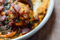 Whipped Sweet Potatoes with Bourbon-Glazed Bacon