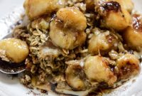 Eggnog Baked Oatmeal with Caramelized Bananas and Brown Butter Vanilla