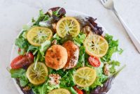 Spring Greens with Candied Meyer Lemons and Spicy Fried Goat Cheese