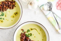 Creamy Caramelized Leek Soup with Maple-Glazed Bacon Bowl