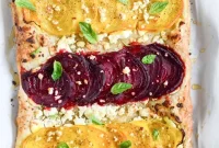 Roasted Beet and Goat Cheese Tarts Drizzled with Honey