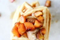 Vanilla Yeast Waffles with Roasted Peach Maple Syrup