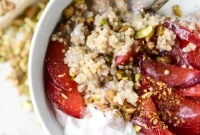 Baked Quinoa Breakfast Casserole with Plums & Pistachios