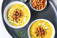 Smoked Gruyère Butternut Squash Soup with Spiced Chickpeas