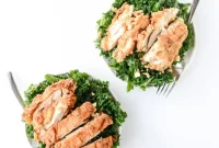 Chili-Garlic Shredded Kale Salad with Crispy Fried Chicken