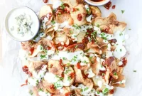 Sriracha BBQ Potato Chips with Greek Yogurt Blue Cheese Dip