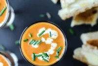 Creamy Tomato Soup Shooters with Crispy Grilled Cheese Sticks (Video)