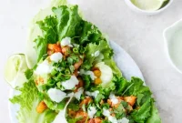 BBQ Chicken & Pineapple Lettuce Wraps with Cilantro Yogurt Sauce