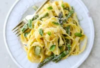 Brown Butter Fettuccine with Asparagus and Parmesan Fonduta