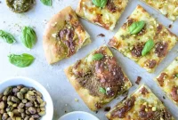 Pistachio Pesto Pizza with Fresh Mozzarella and Honey Drizzle