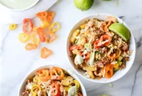 Pineapple Chorizo Rice Bowls with Avocado and Chipotle Cream
