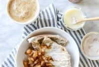 Vanilla Cinnamon Roll Dutch Baby with Apple Bourbon Compote & Cream Cheese Icing