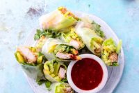 Crispy Chicken Spring Rolls with Blood Orange Dipping Sauce