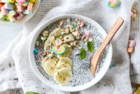 Cereal Milk Chia Pudding with Lucky Charms Crumble