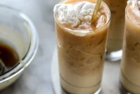 Iced Whiskey Coffee with Whiskey Syrup and Cream Topping