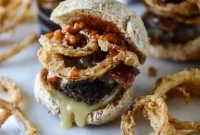 Bacon-Wrapped Meatloaf Sliders with Pepper Jack & Crispy Onions